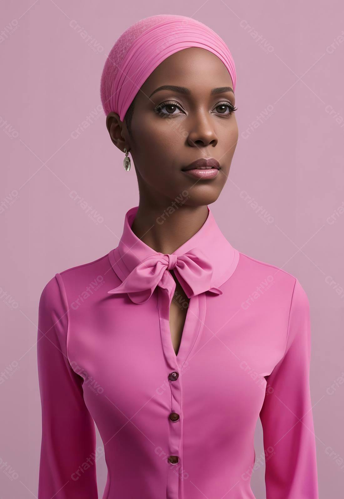 Mulher negra usando turbante e blusa rosa