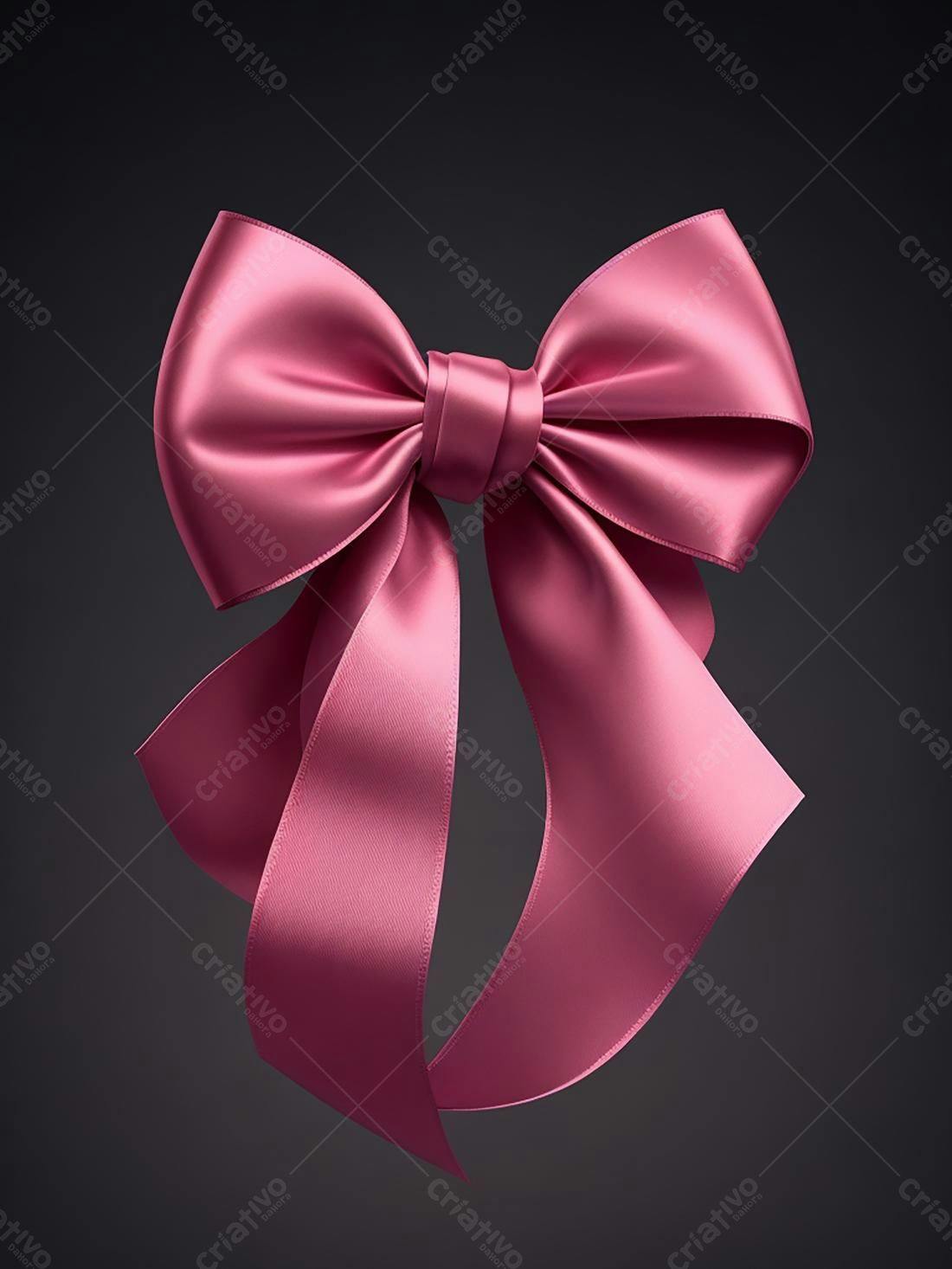 Laço de fita rosa claro sobre fundo escuro