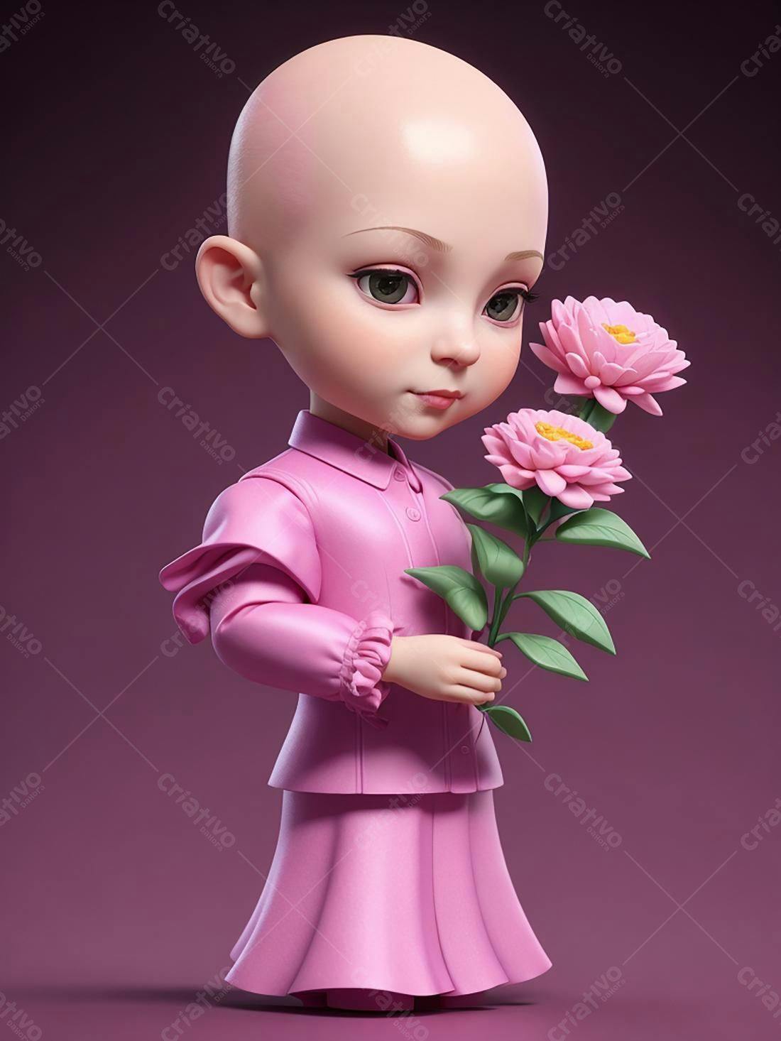 Menina Careca com Flores Rosas