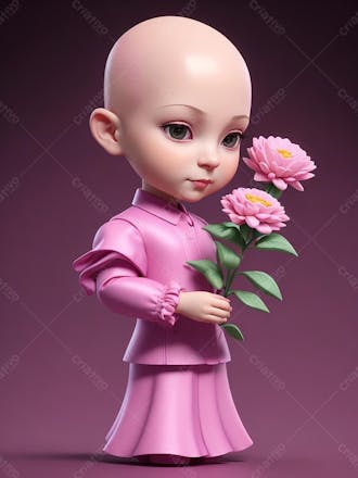 Garota careca, personagem 3d, combate contra o câncer, outubro rosa