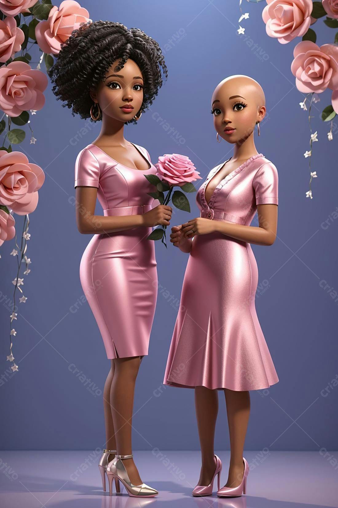 Duas mulheres em vestidos rosa claro