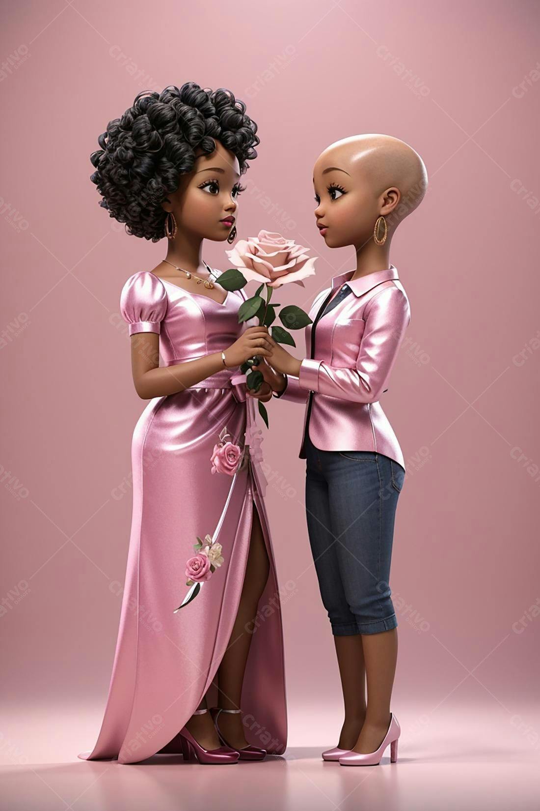 Amigas Afro-americanas trocando rosa em tons rosa