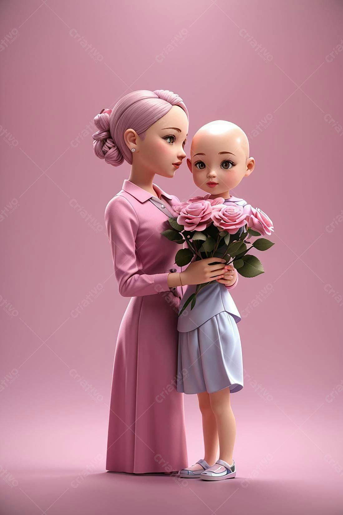 Mãe e filha com rosas em tons pastel