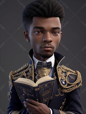 Um estudante negro dos tempos antigos, com um traje fino, majestoso