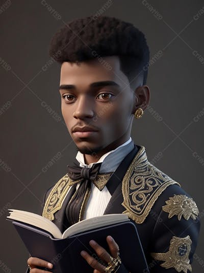Um Estudante negro dos tempos antigos, com um traje fino, majestoso