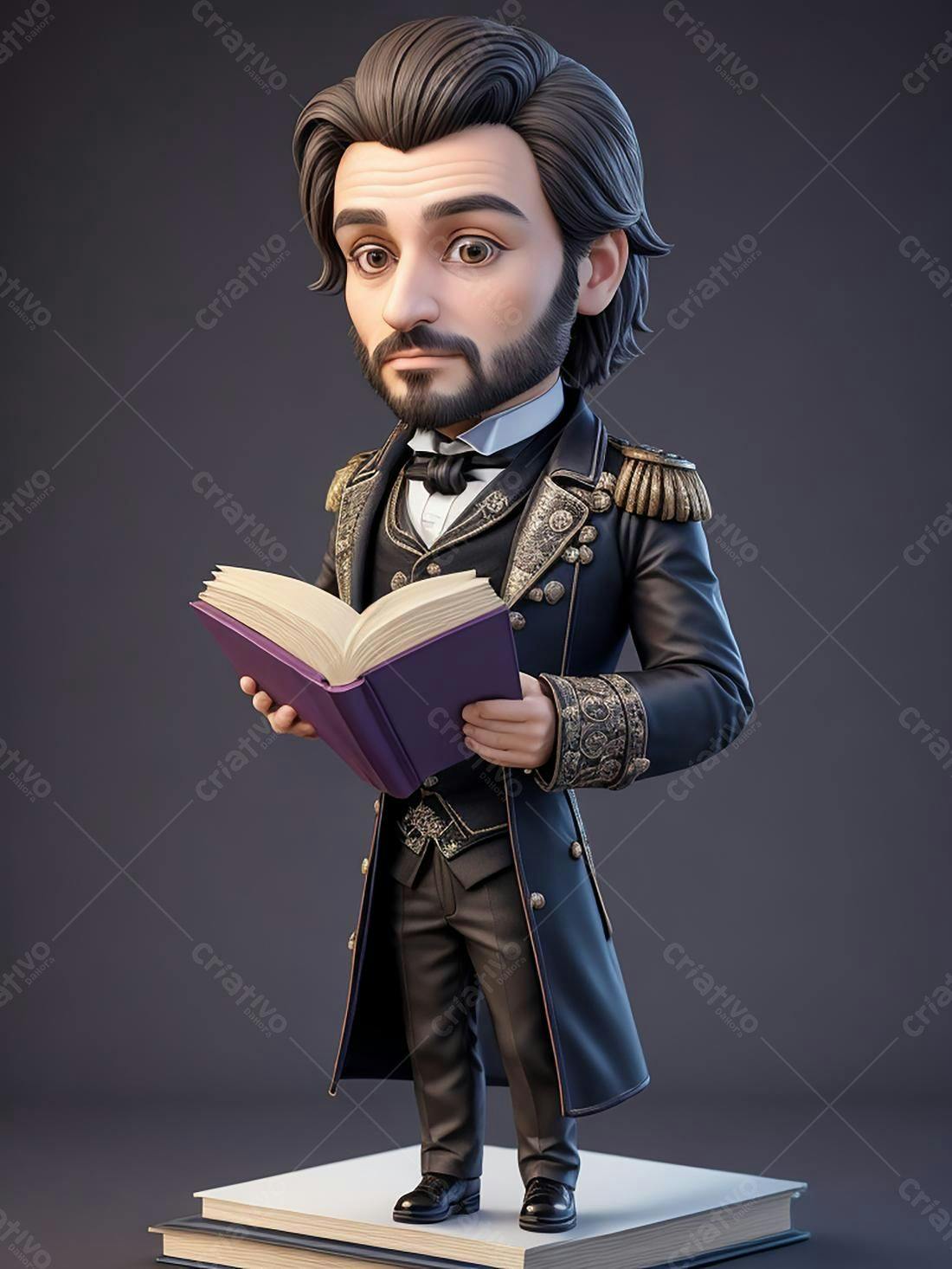Ilustração 3D de homem lendo livro