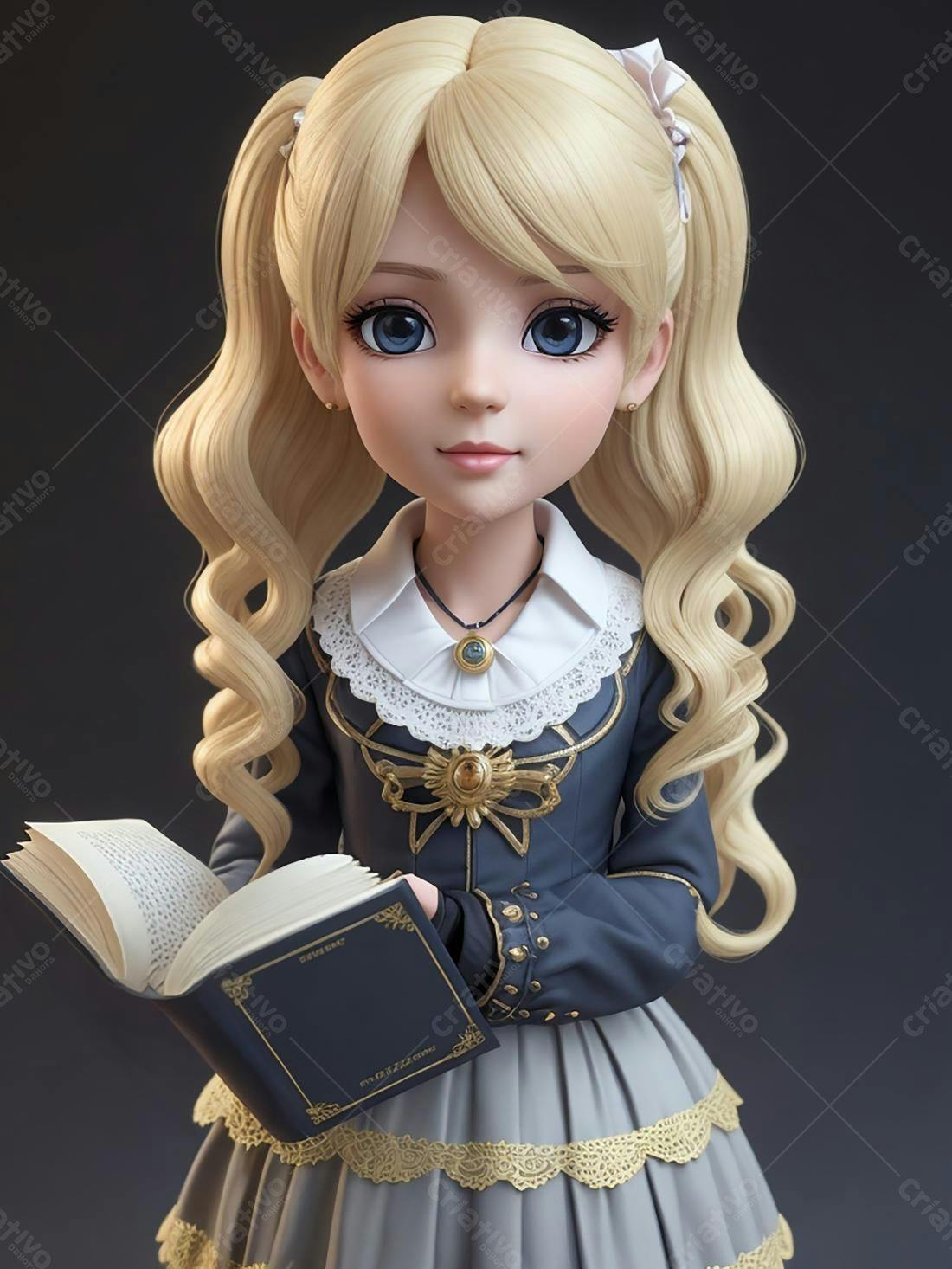 Menina loira lendo livro estilo anime