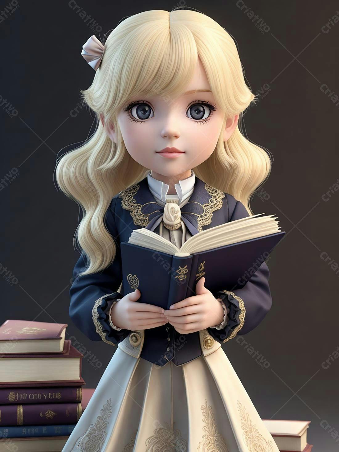 Menina loira lendo livro antigo
