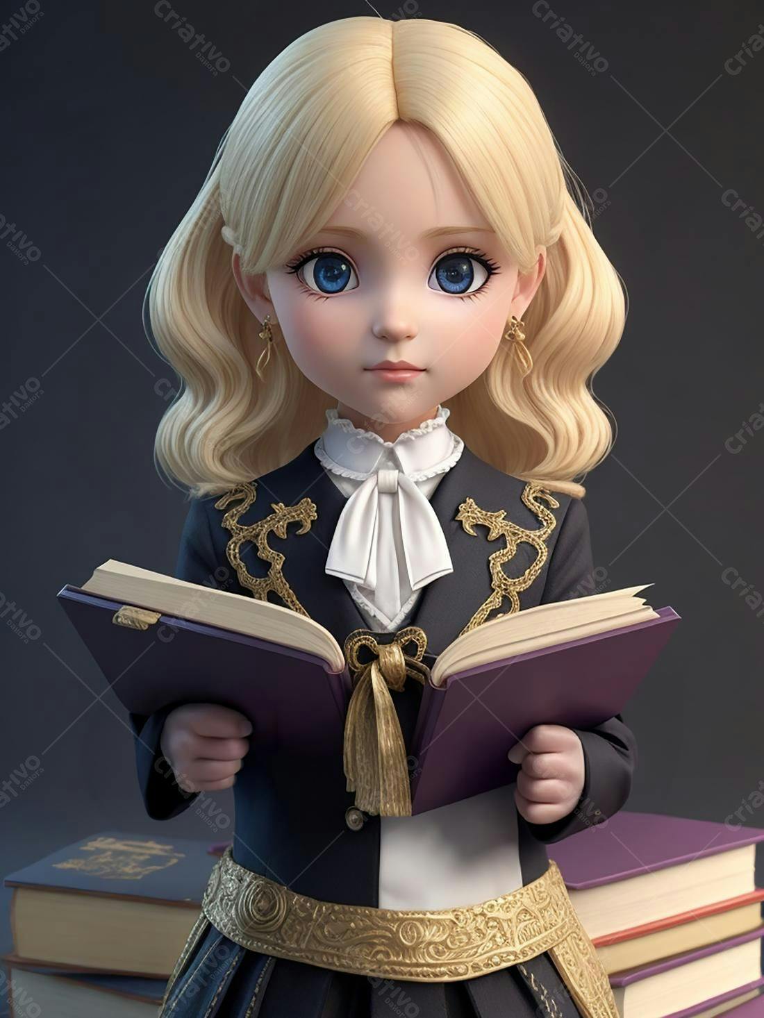 Menina loira lendo livro antigo