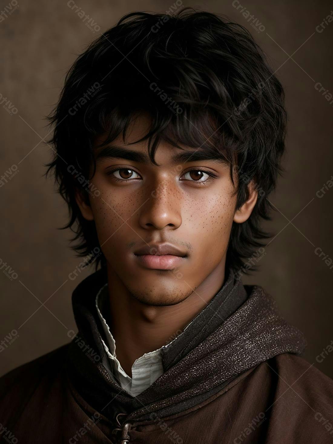 Retrato jovem homem pele morena cabelos escuros