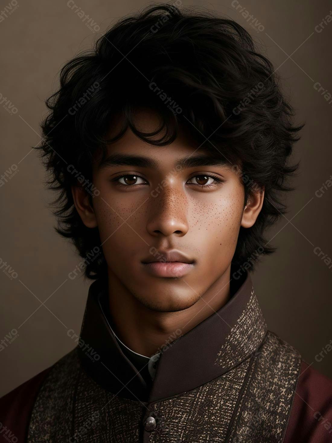 Retrato de jovem com sardas e cabelo escuro