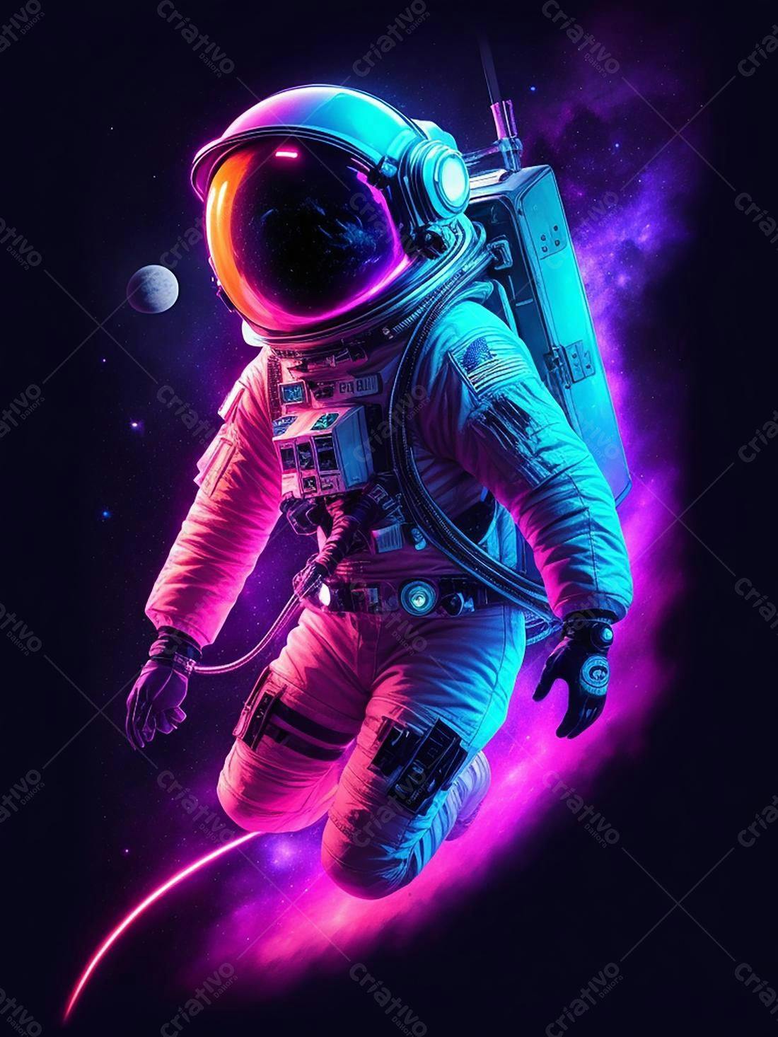 Astronauta flutuando em névoa rosa e azul