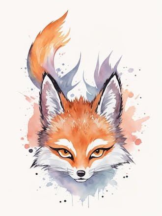 Uma raposa, aquarela, pintado, quadro