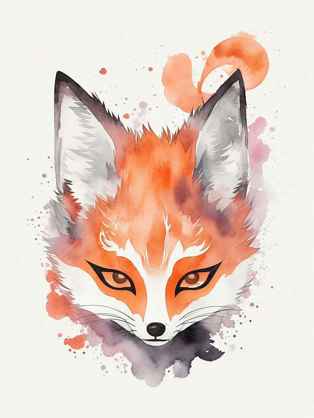 Raposa em aquarela tons laranja e cinza