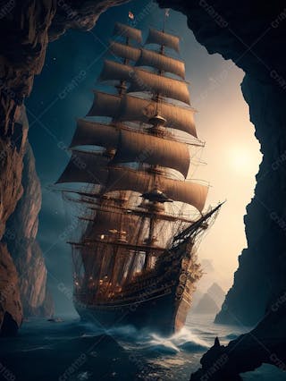 Navio de pirata escuna piratas do caribe no mar