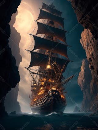 Navio de pirata escuna piratas do caribe no mar