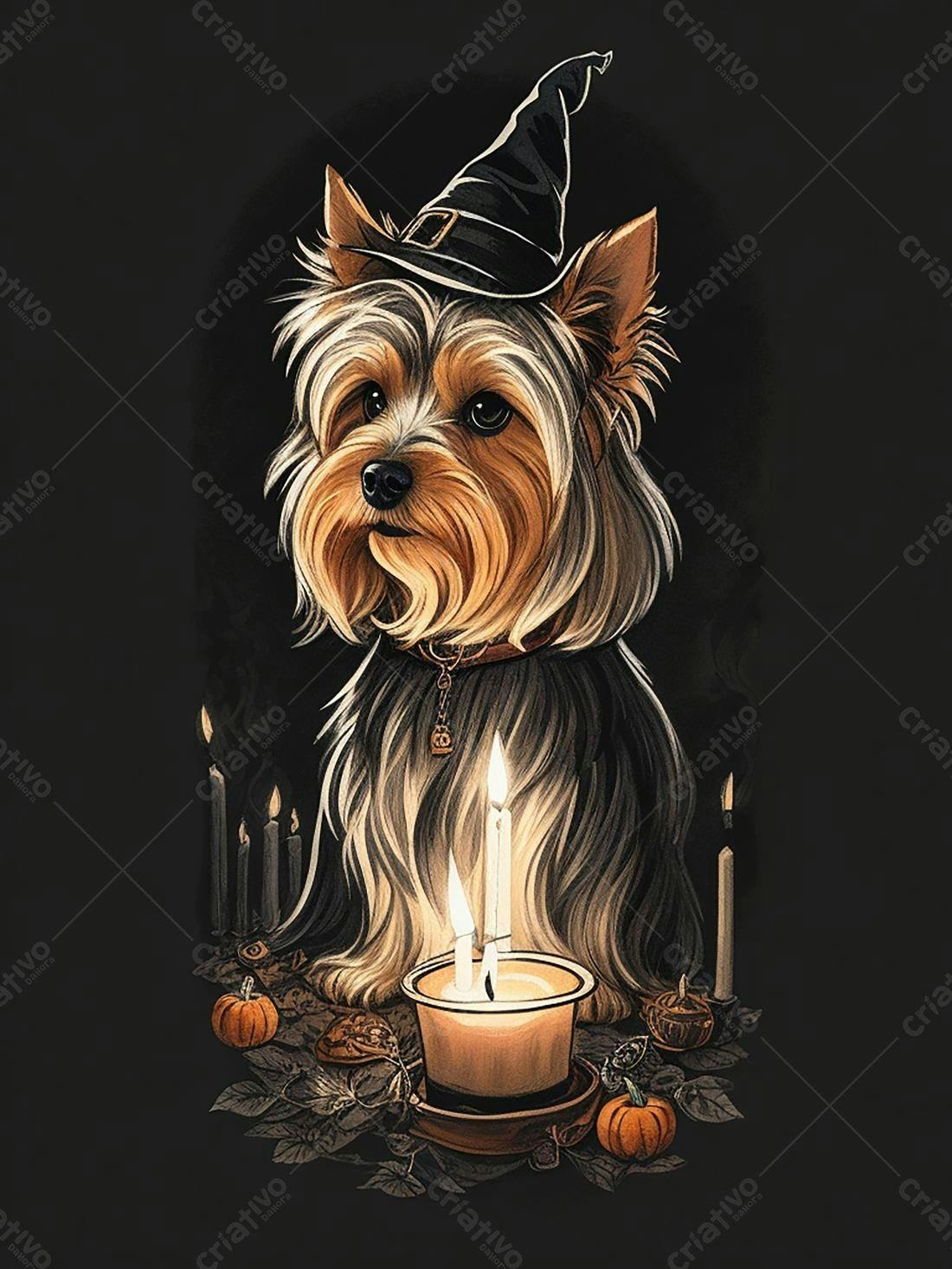 Yorkshire Terrier de Halloween com velas
