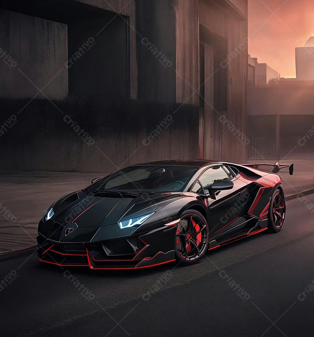 Lamborghini Aventador Preto e Vermelho ao Pôr do Sol