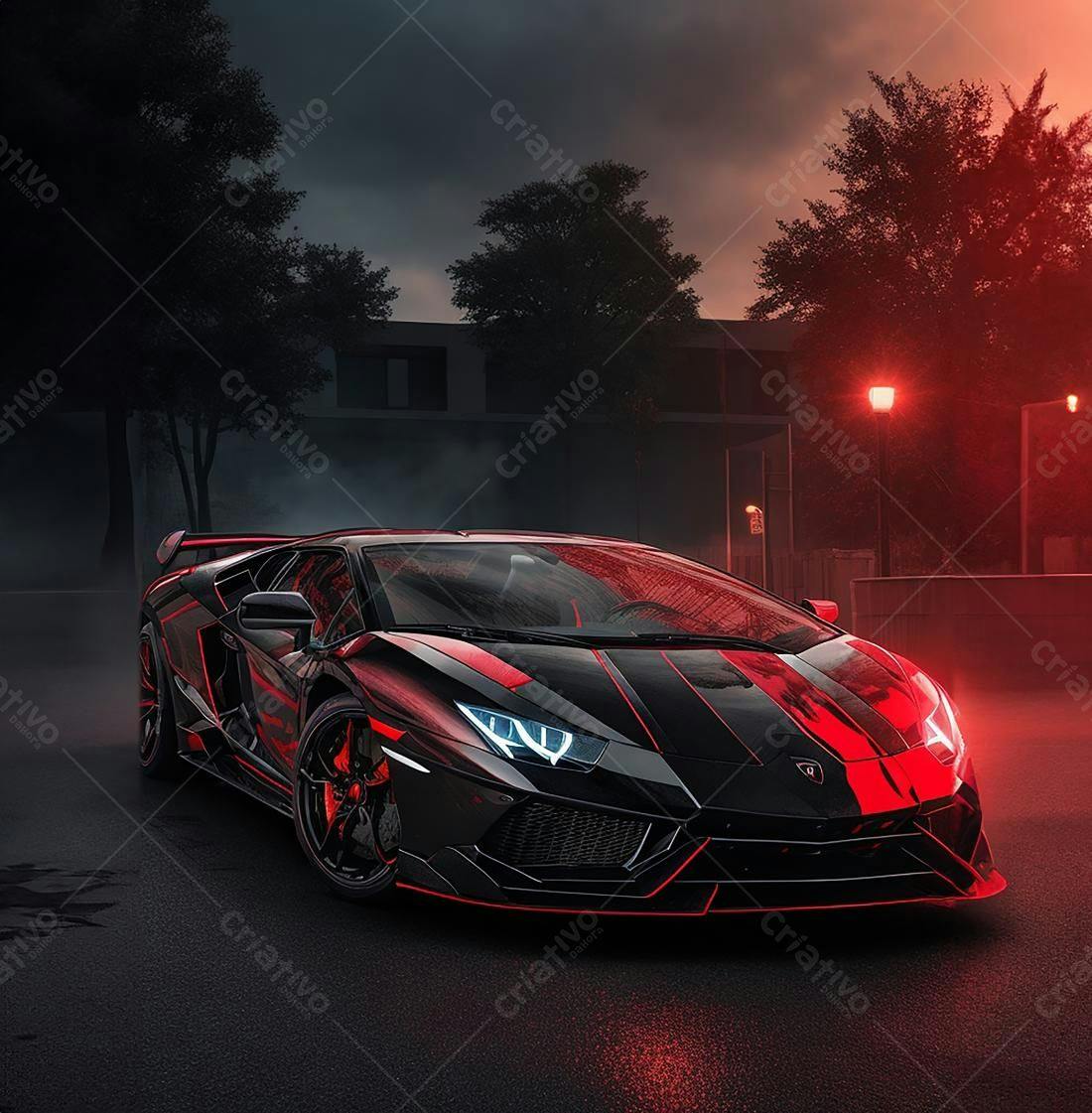 Lamborghini Aventador Preto e Vermelho à Noite