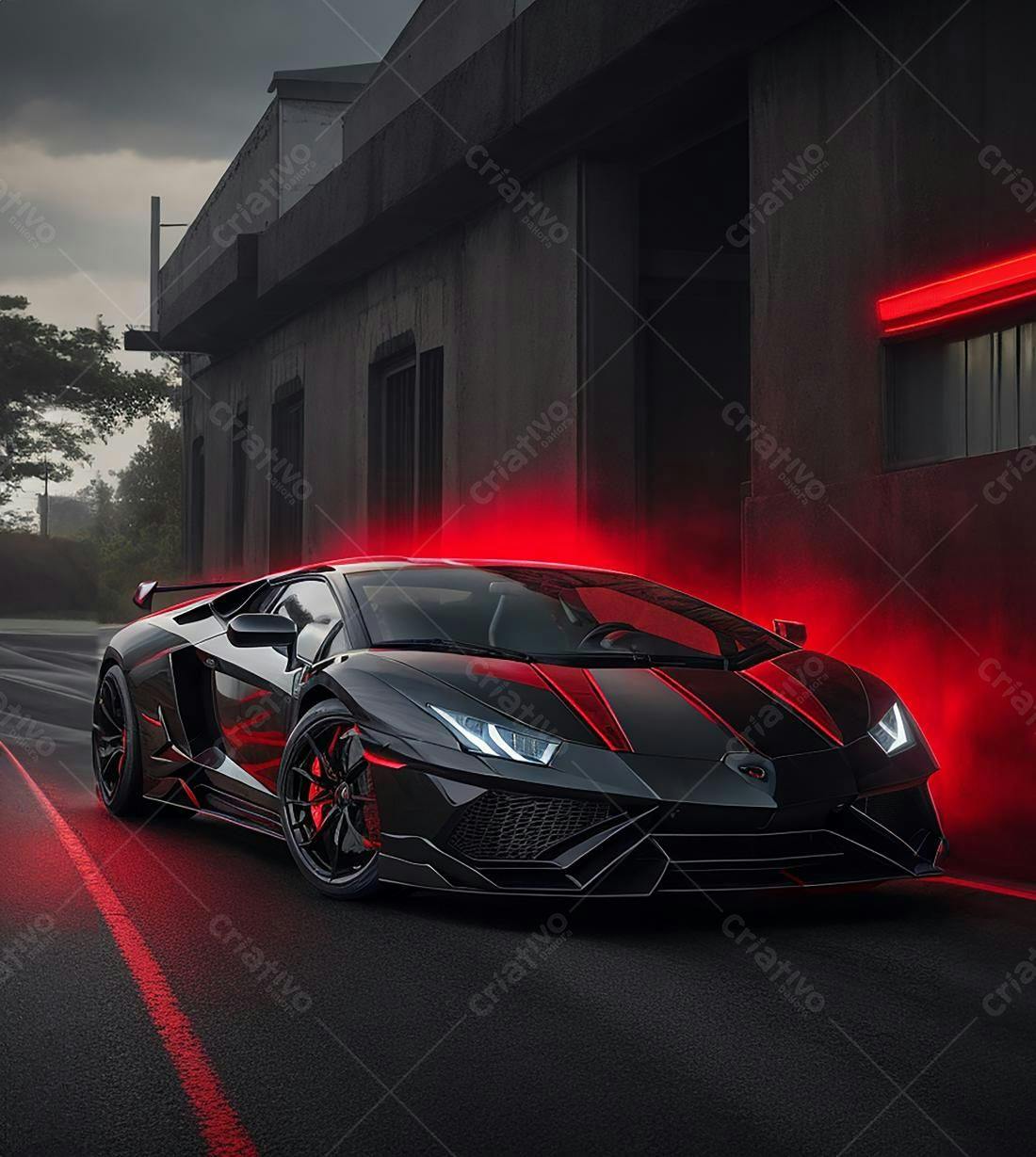 Lamborghini Aventador Preto e Vermelho em Rua Noturna