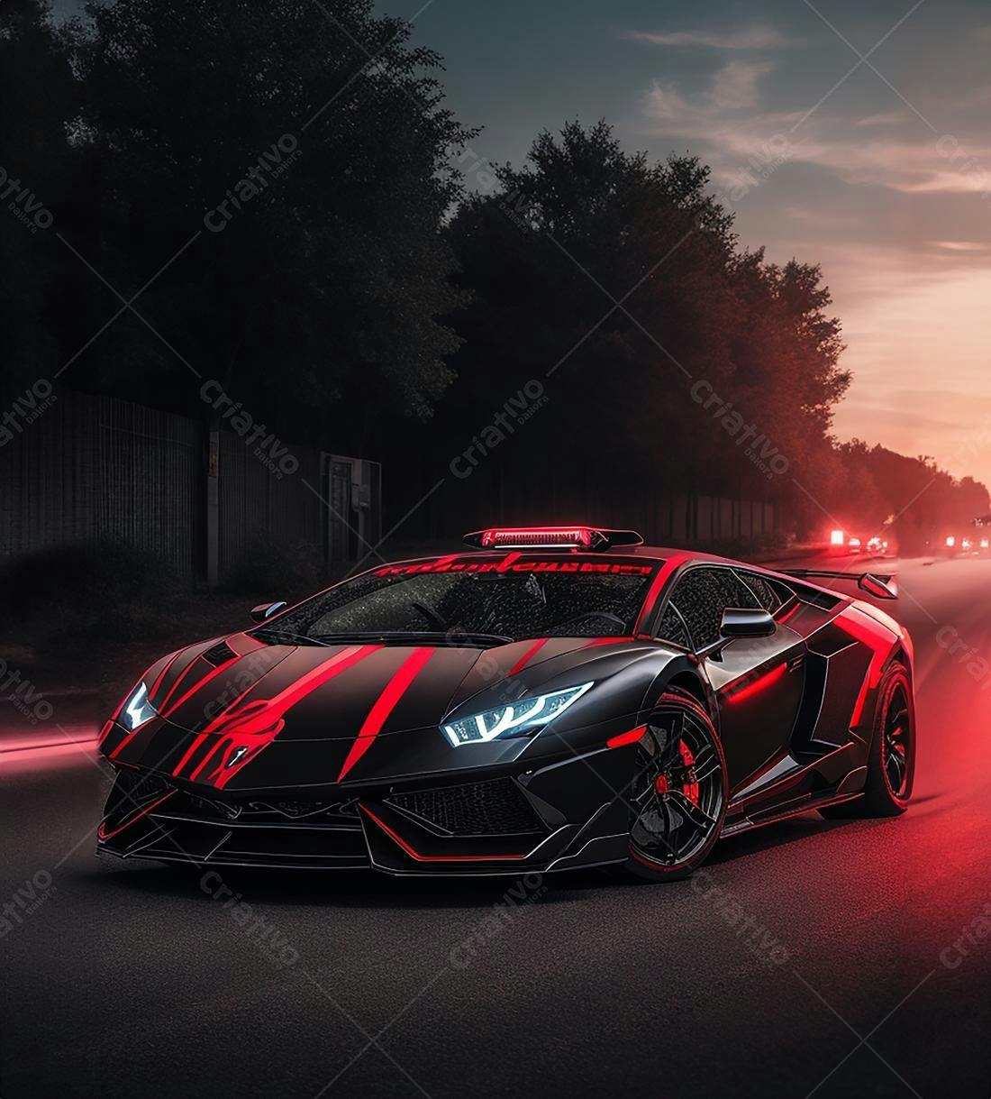 Lamborghini Aventador Preto e Vermelho em Estrada Noturna