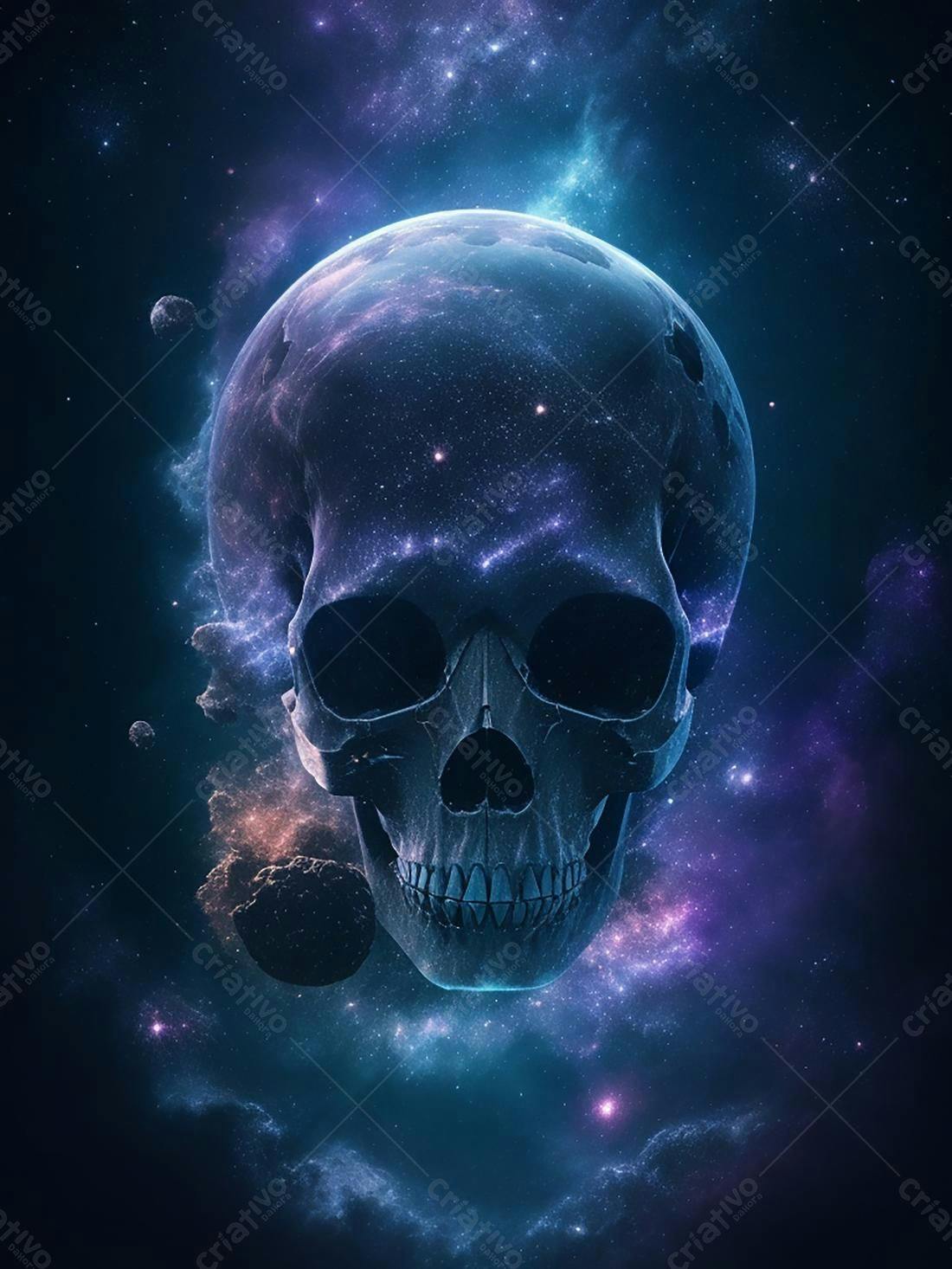 Crânio Cósmico em Nebulosa Azul
