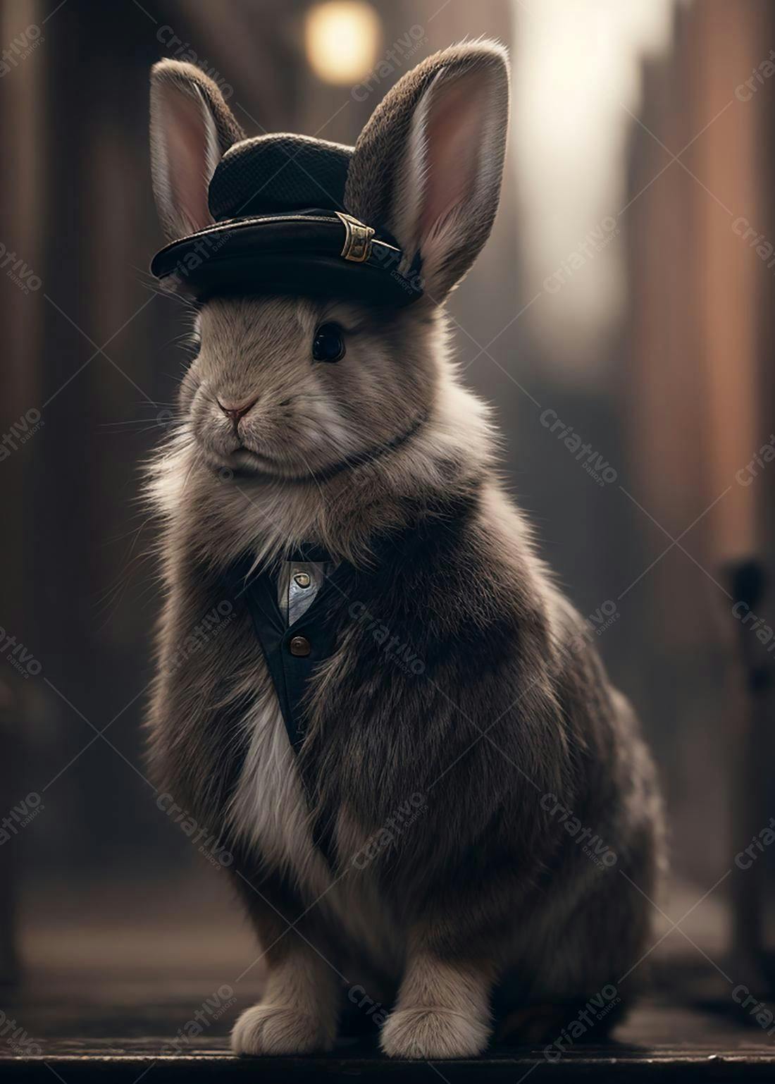 Coelho elegante com chapéu e jaqueta