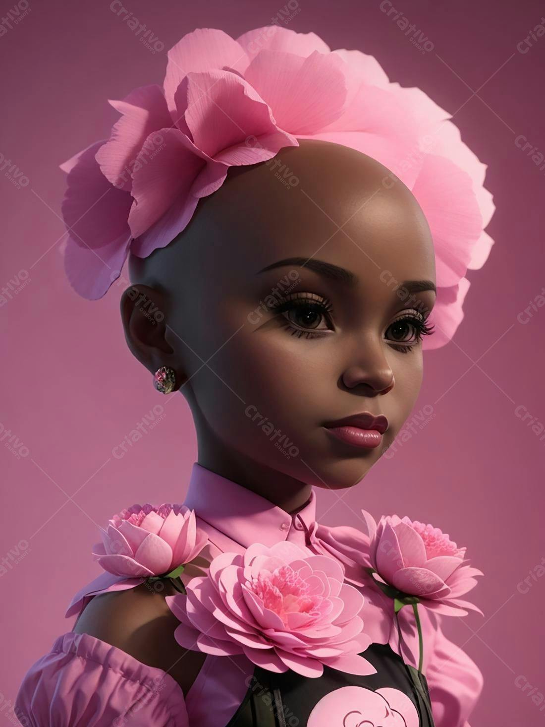 Menina negra com flores rosas
