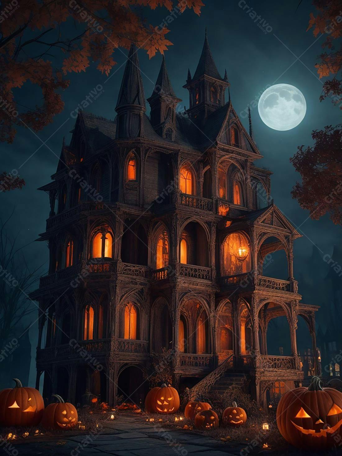 Mansão assombrada Halloween noite escura