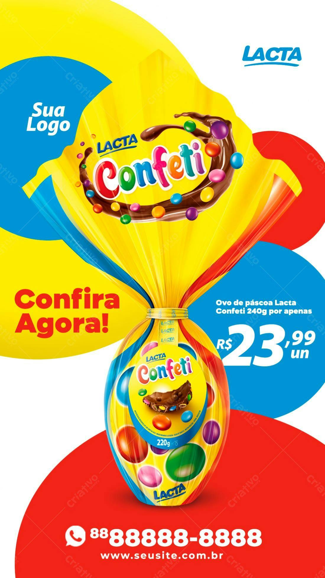 Flyer Páscoa Ovo Lacta Confeti PSD Editável