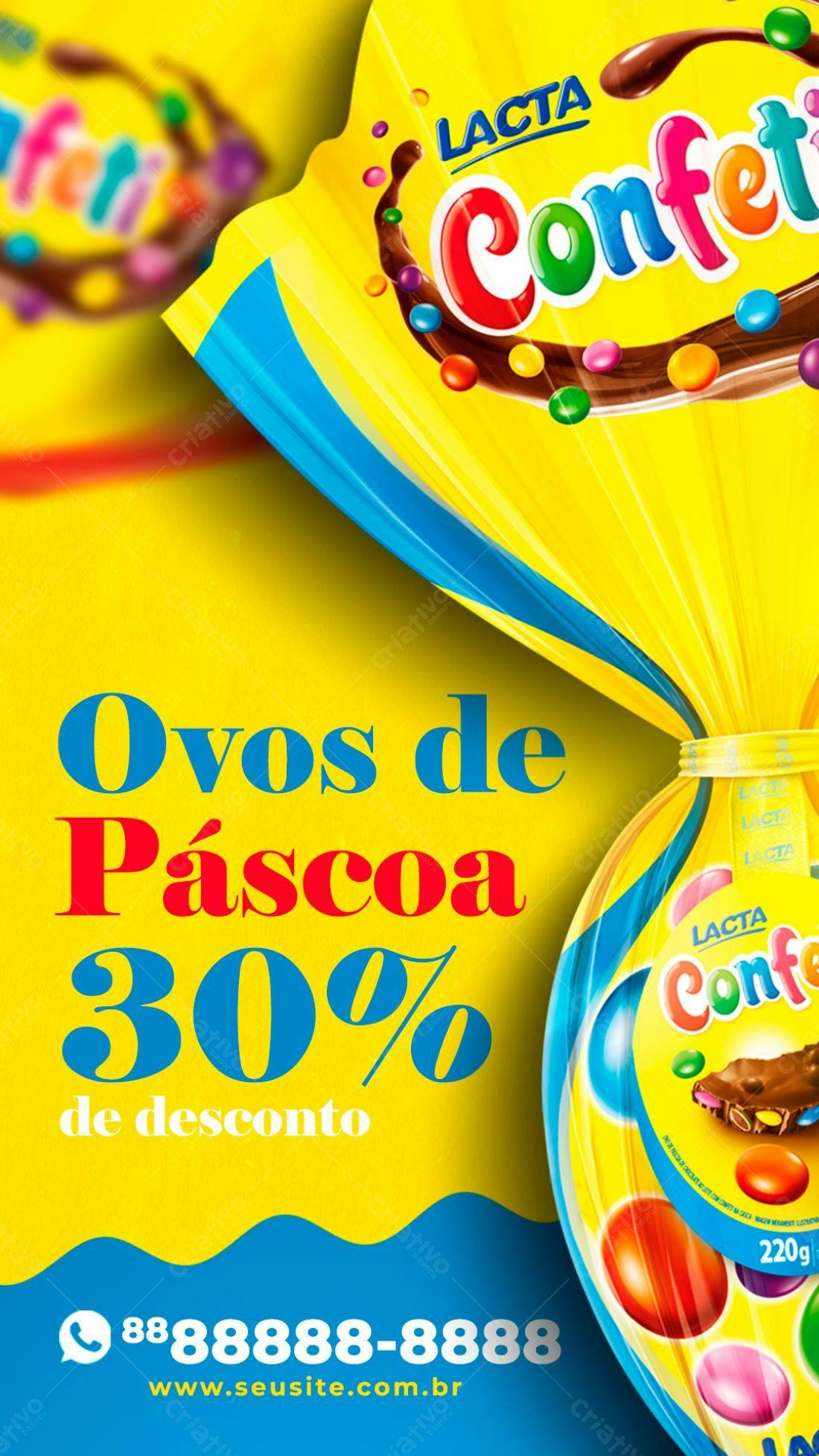 Flyer Páscoa Ovos de Chocolate Lacta Confetti PSD Editável