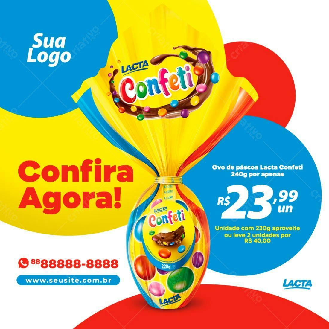 Flyer Páscoa Lacta Confeti PSD Editável