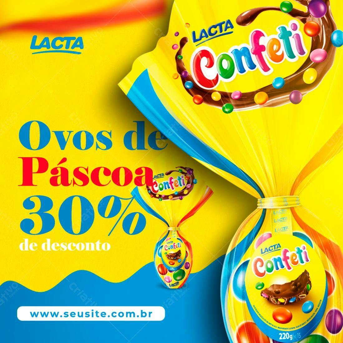 Banner Ovos de Páscoa Lacta Confetti PSD Editável