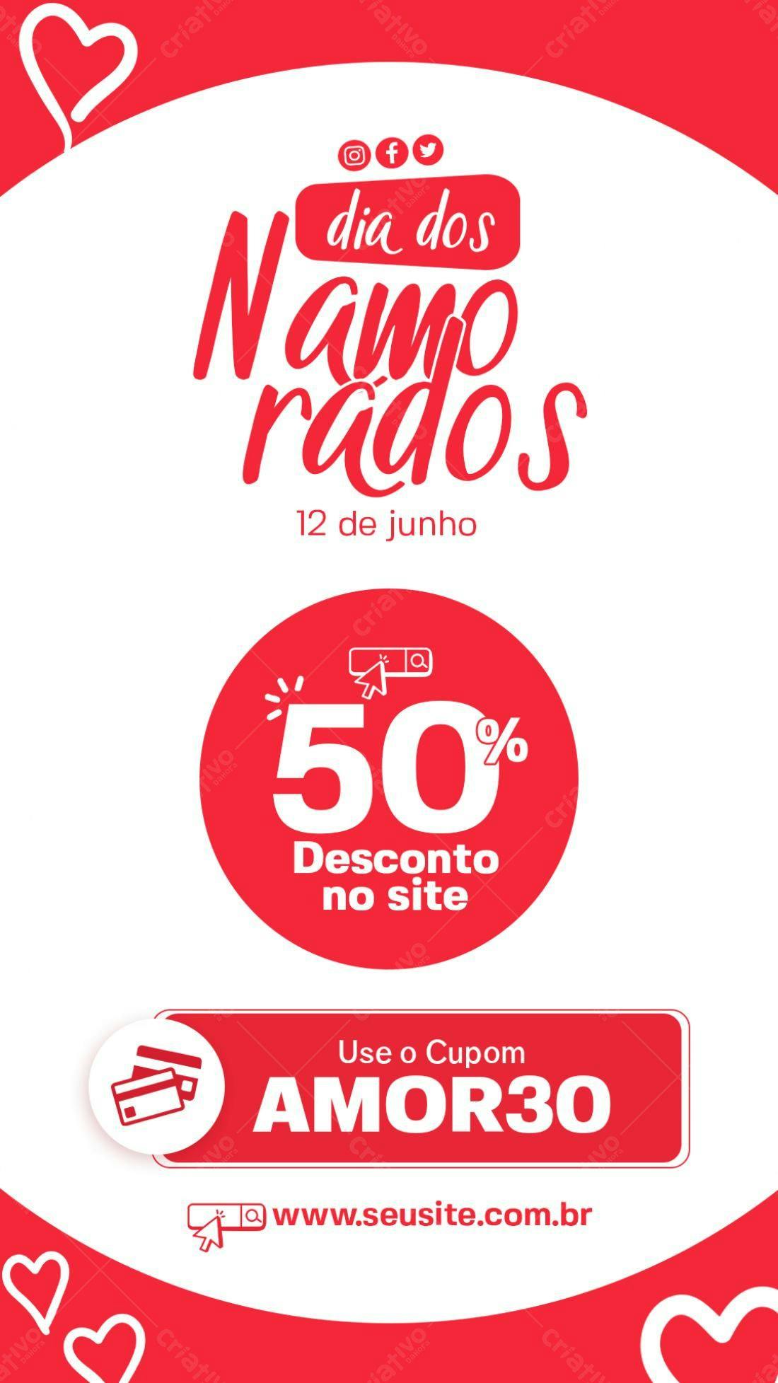 Flyer Dia dos Namorados com 50% de Desconto PSD Editável