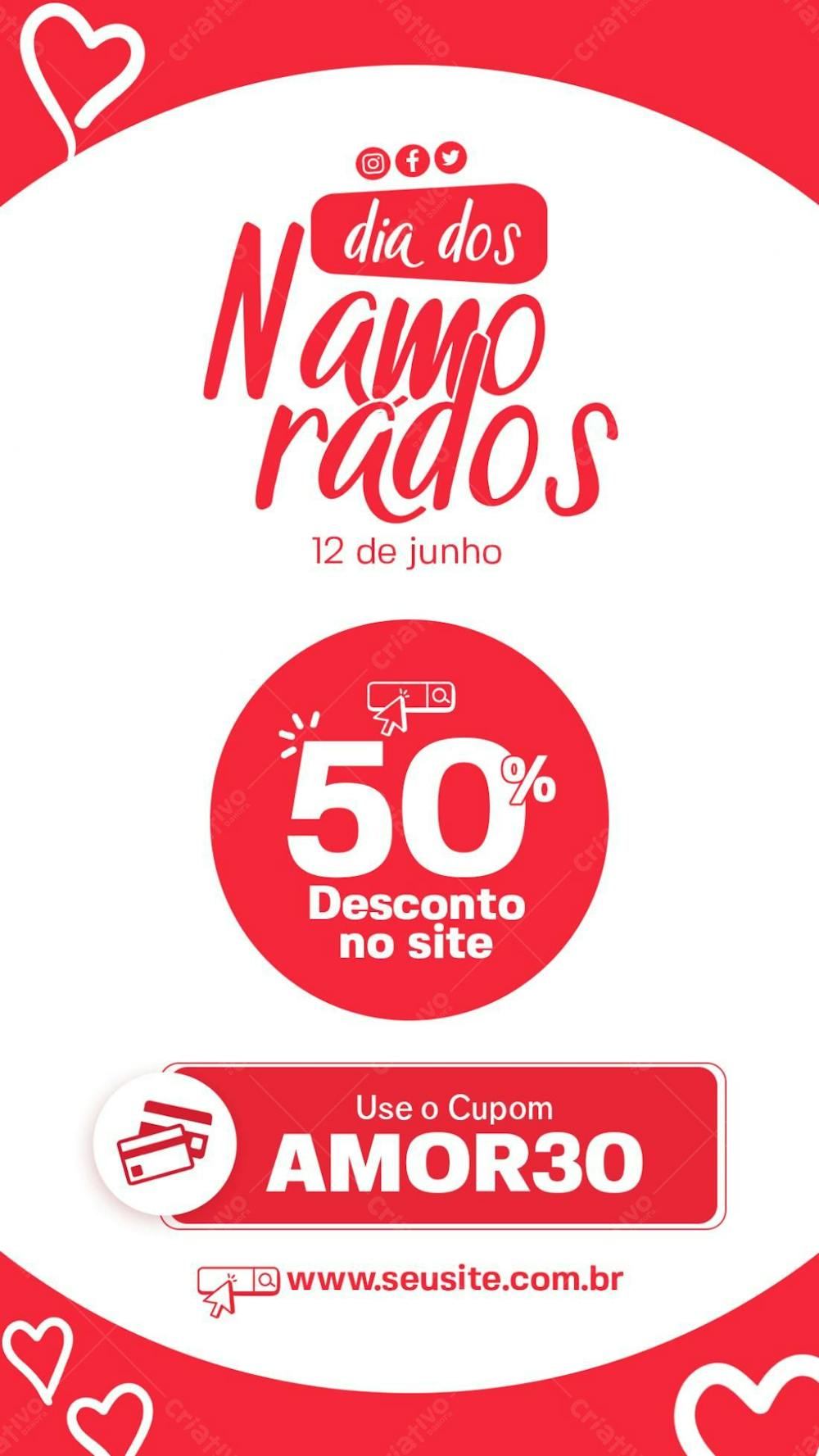 Story Desconto De 50% No Site Com O Cupom Do Dia Dos Namorados Social Media Psd Editável