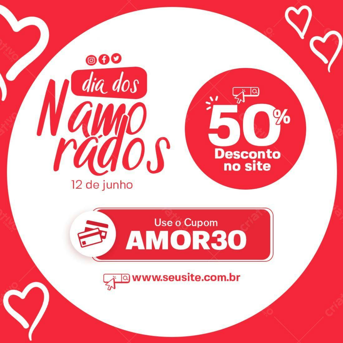 Flyer Dia dos Namorados com 50% de Desconto PSD Editável