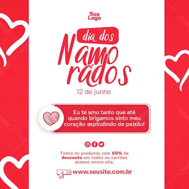 Eu te amo tanto frase dia dos namorados social media psd editável