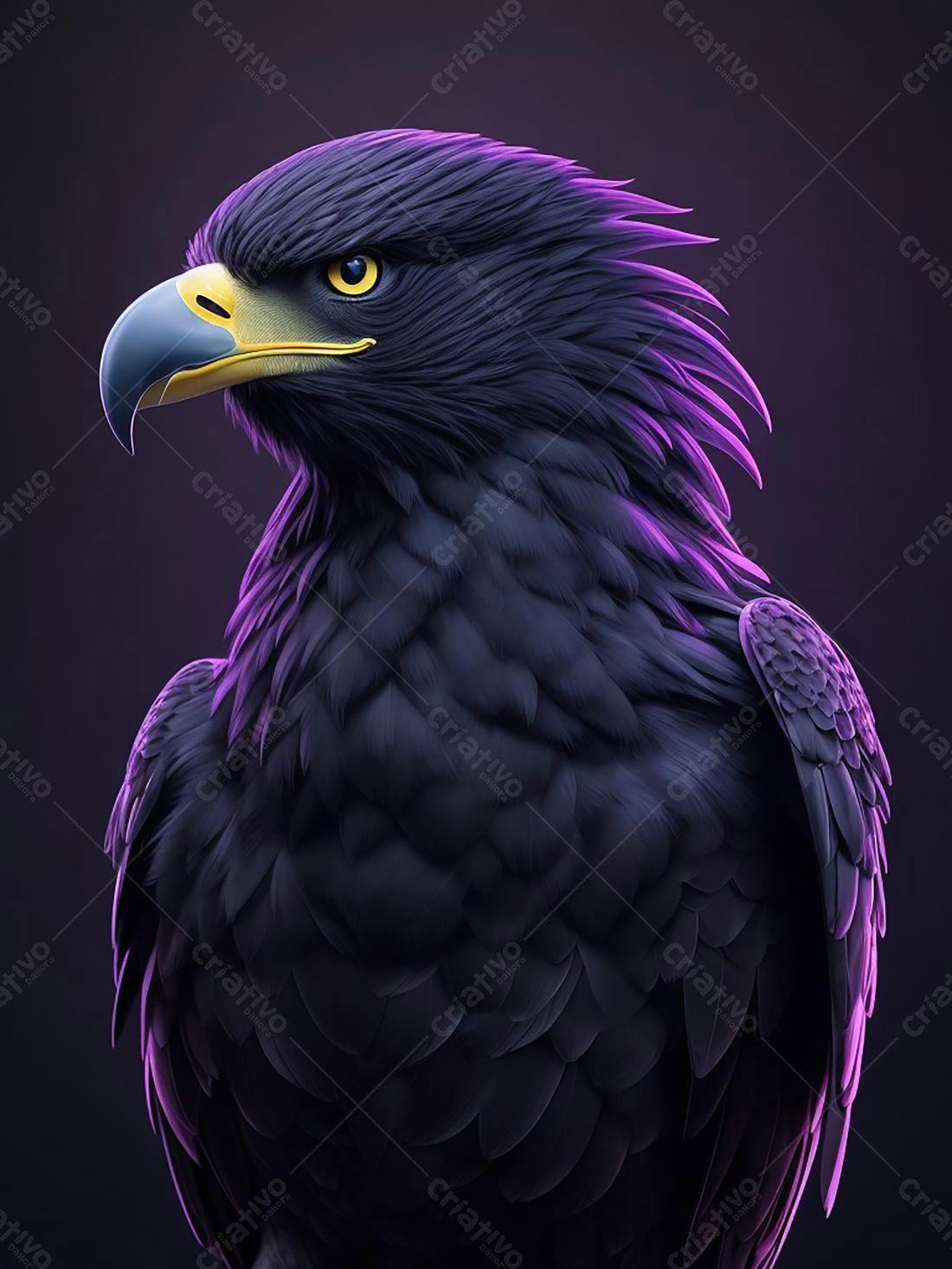 Águia Negra com Iluminação Violeta