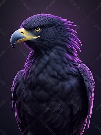 Majestosa ave de rapina preta ou águia com luz roxa observando