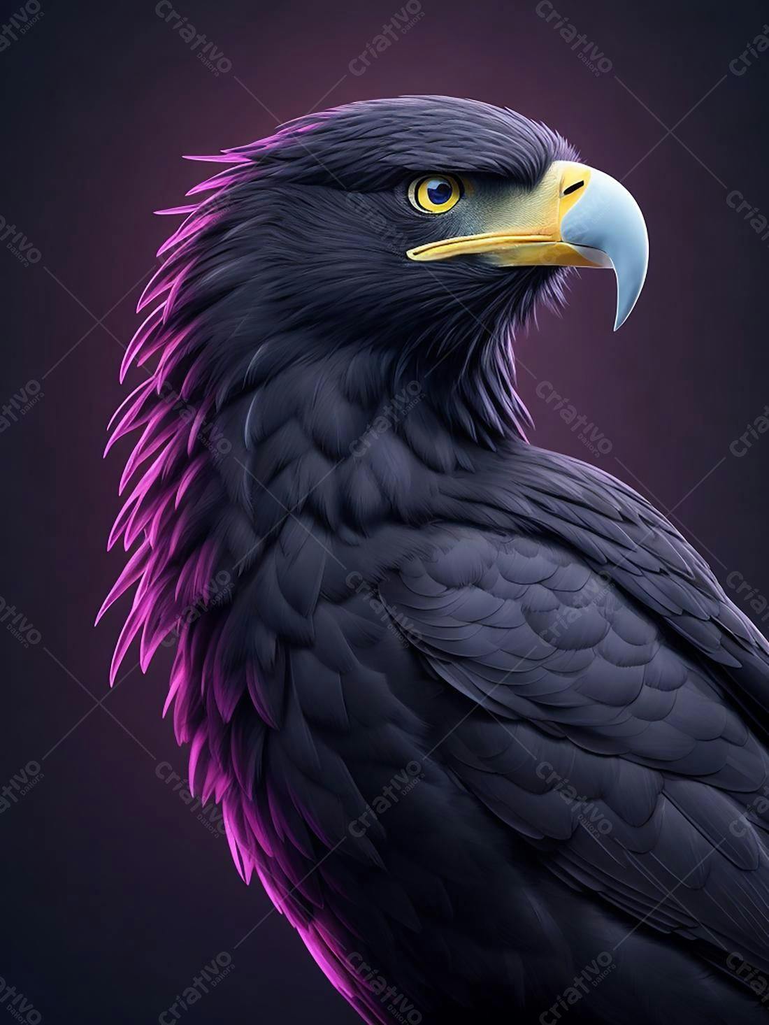 Águia Negra com Iluminação Rosa