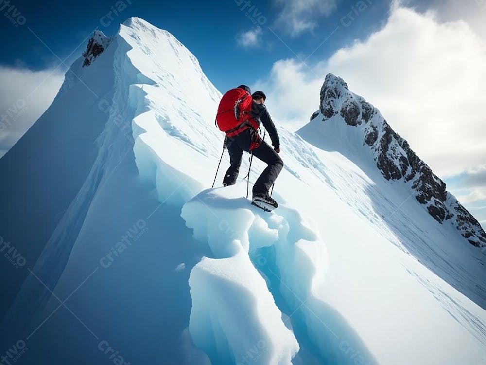 Homem escalando a montanha de gelo 