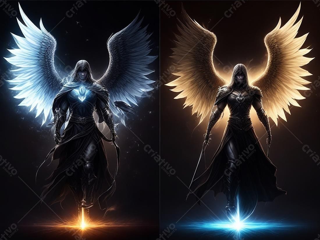 Anjo Guerreiro com Asas Brancas e Douradas