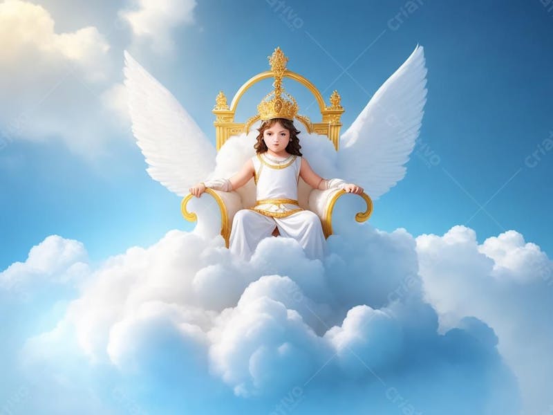 Um principe sentado em seu trono no céu, em cima das nuvens