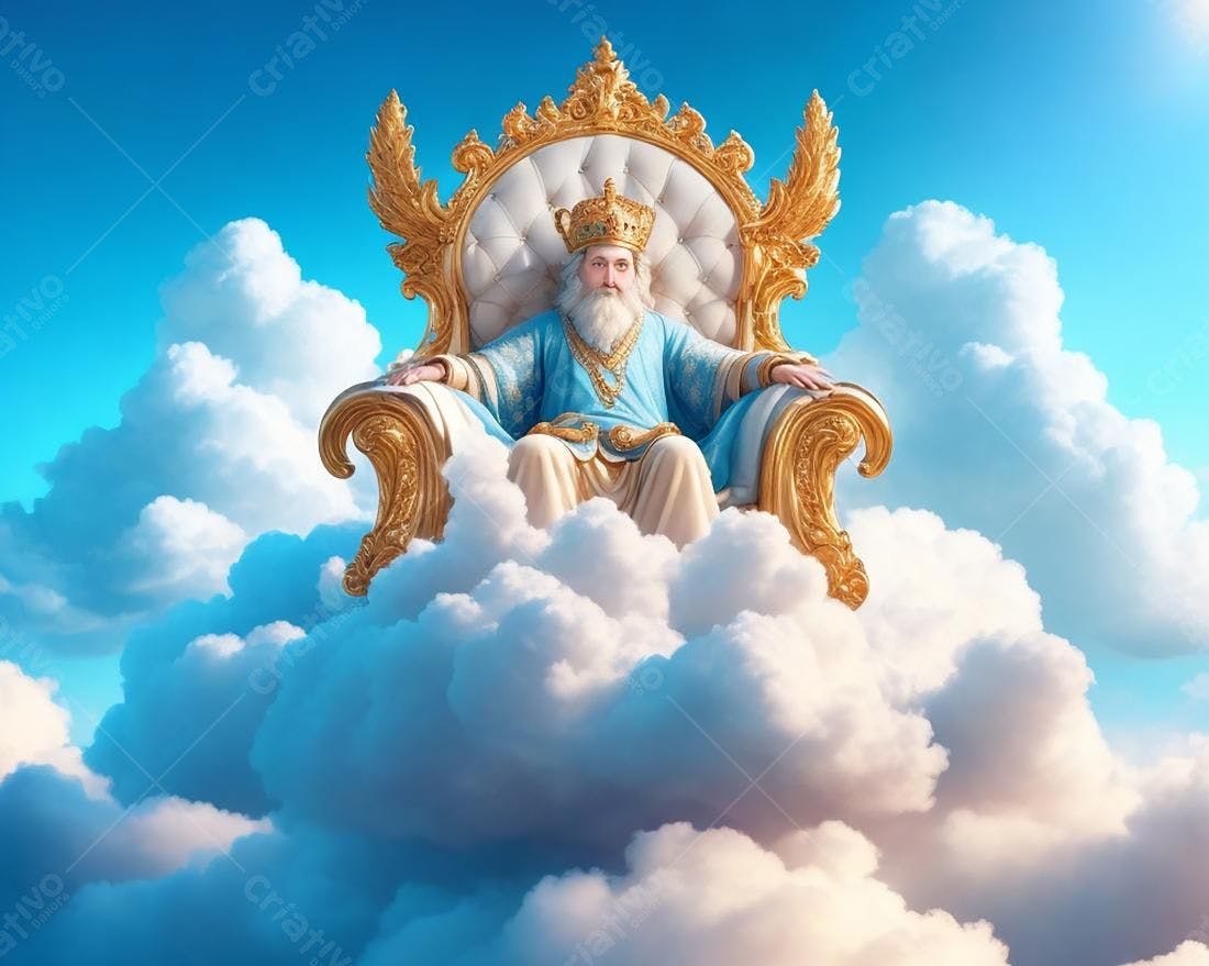 Rei celestial em trono dourado nas nuvens