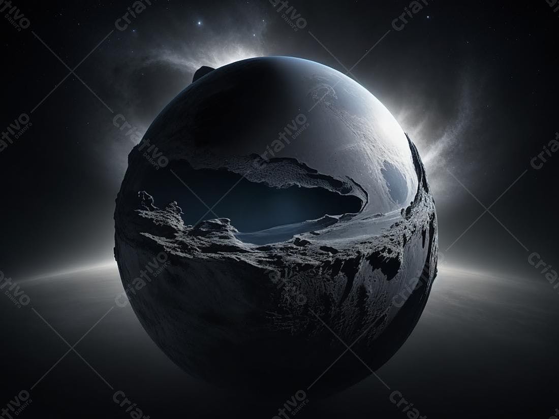Planeta rochoso em espaço escuro