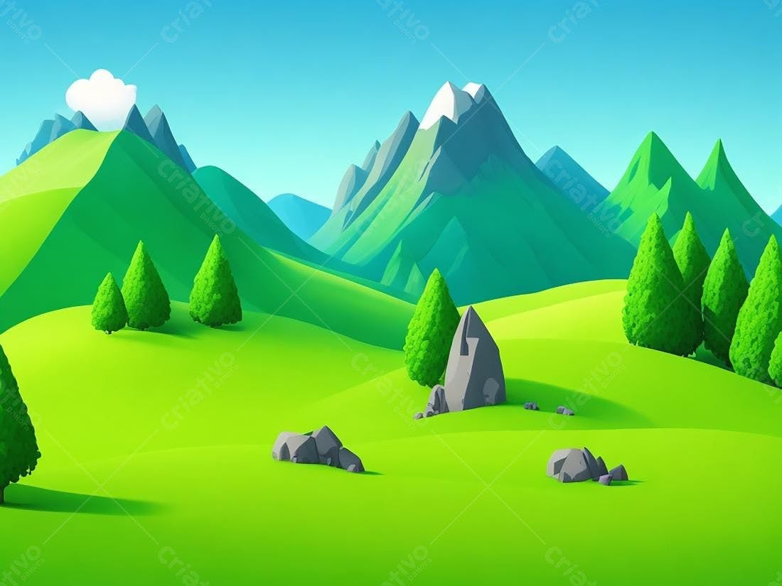 Paisagem verde com montanhas e céu azul