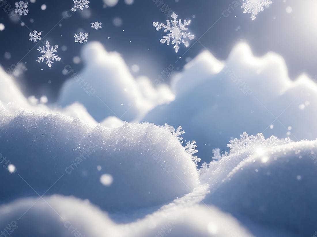 Paisagem nevada com flocos de neve caindo
