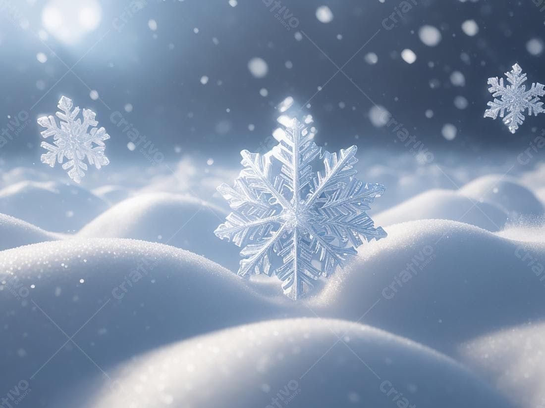 Flocos de neve em paisagem nevada