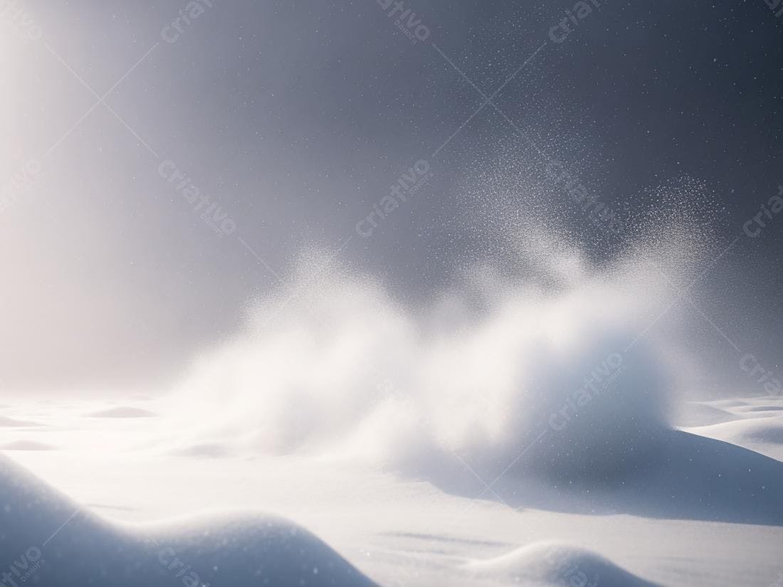 Neve sendo sopradas pelo vento em dia ensolarado