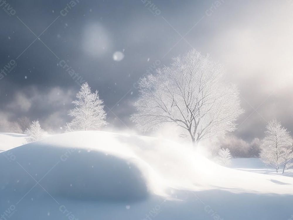 Flocos de neve arvores brancas e montanhas de gelo